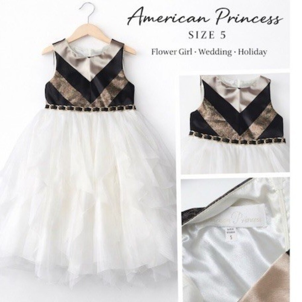American Princess Girls Dress Size 5 Black White Gold Fit & Flare Formal
